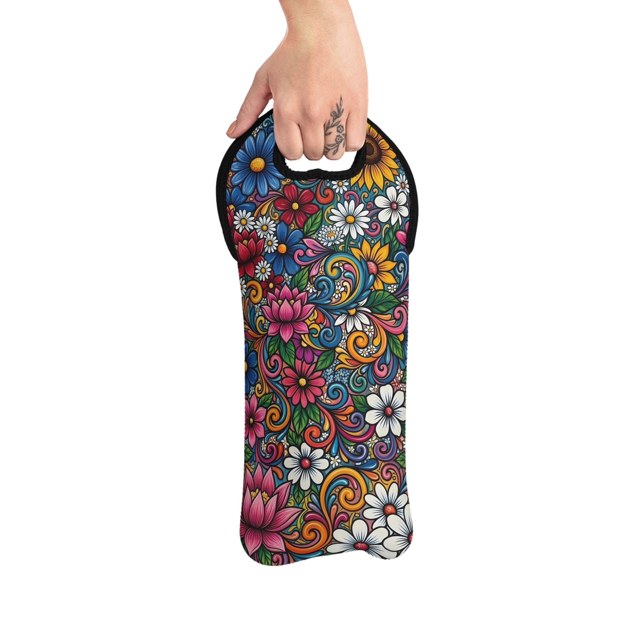 Colorful Floral Pattern Wine Tote Bag | Floral Wine Carrier