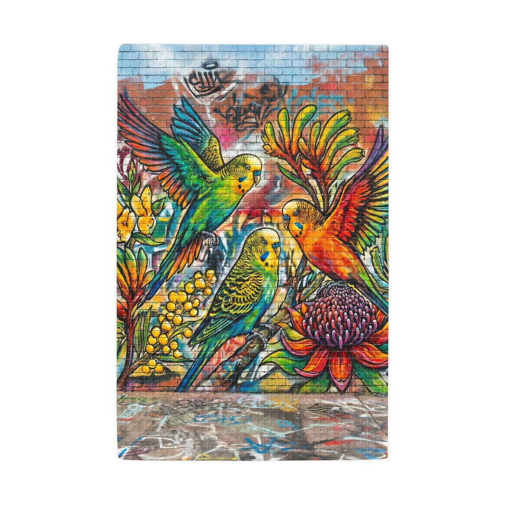 Waffle Weave Colorful Budgerigar Kitchen Tea Towel