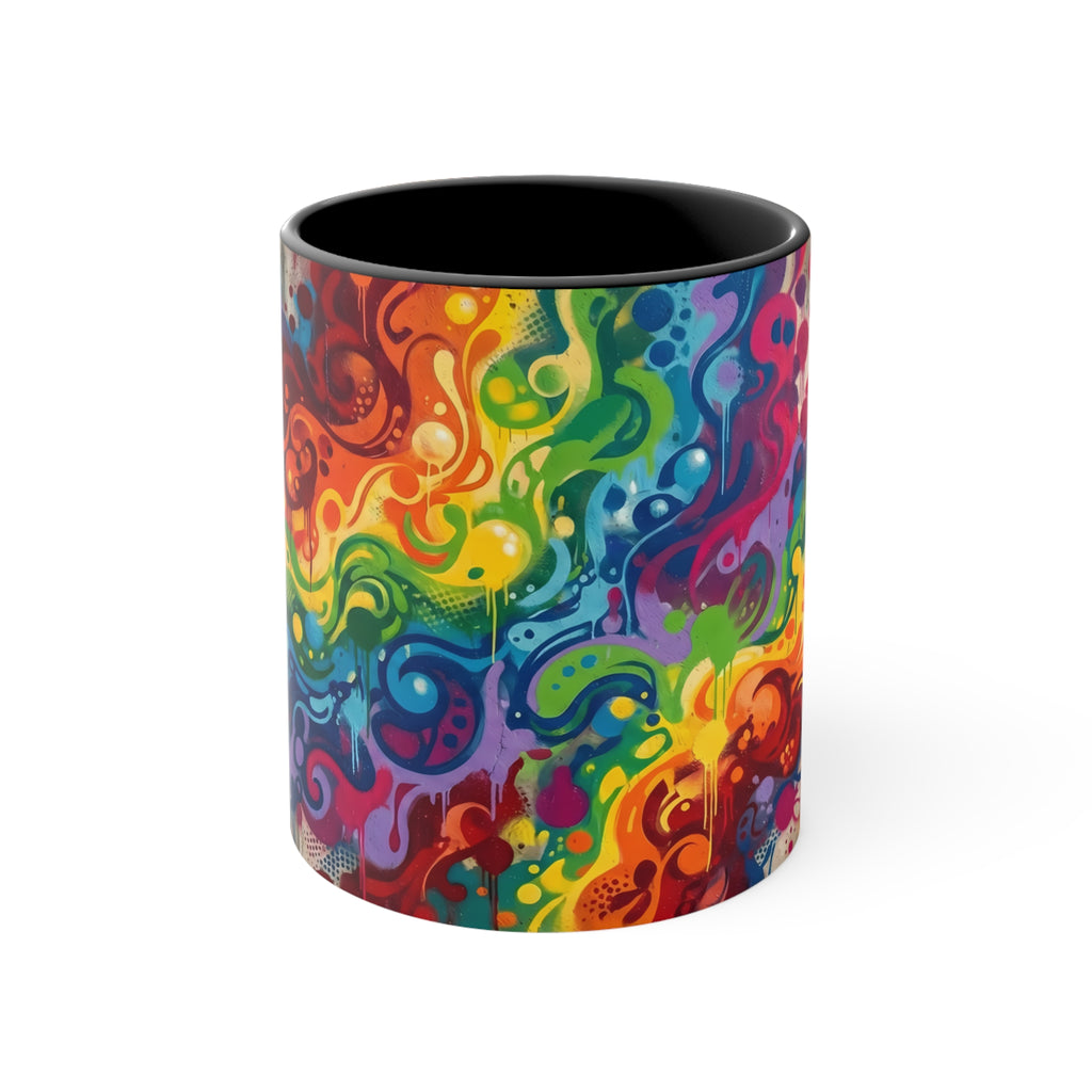 Rainbow Graffiti Swirl Mug | 11oz Ceramic Accent Coffee Cup (4 Colors)