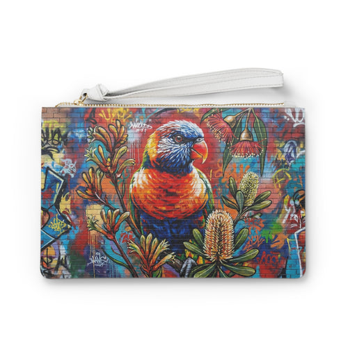 Clutch Bag - Rainbow Lorikeet Street Art Floral Print