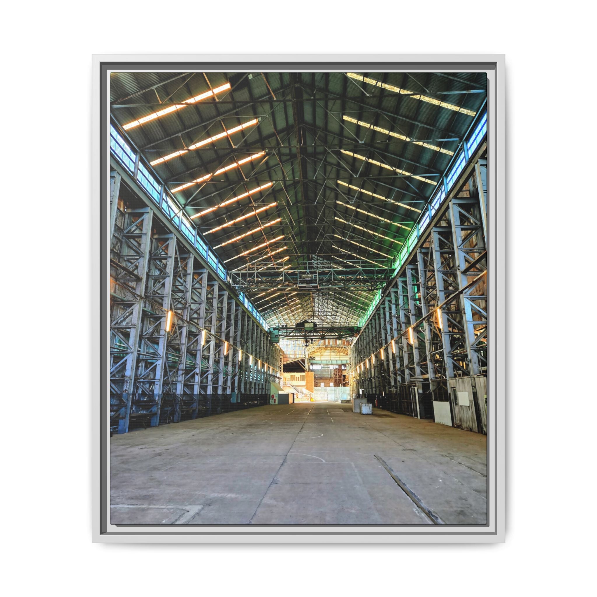 Framed Matte Canvas Manufacturing Warehouse — Industrial Wall Art