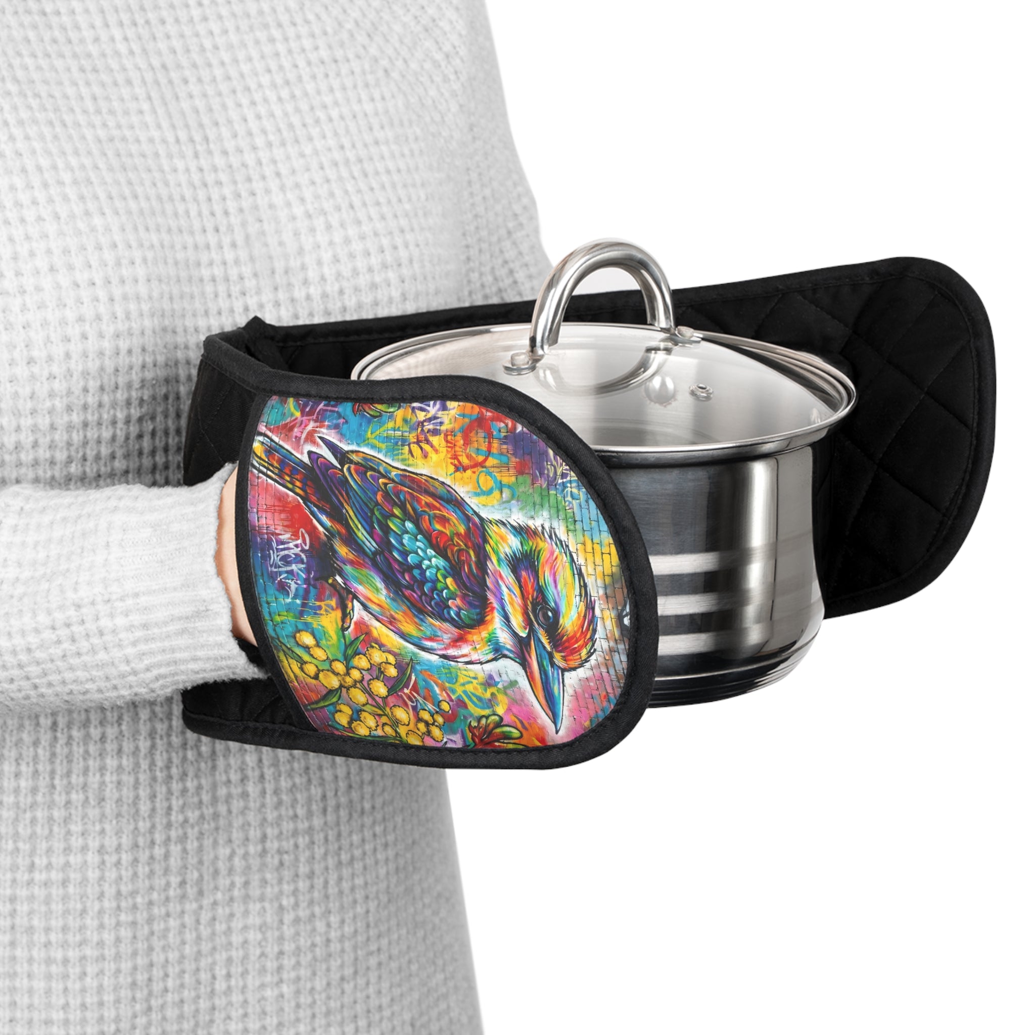Colorful Kookaburra Oven Mitts - Heat-Resistant Long Double-Pocket Pot Holders
