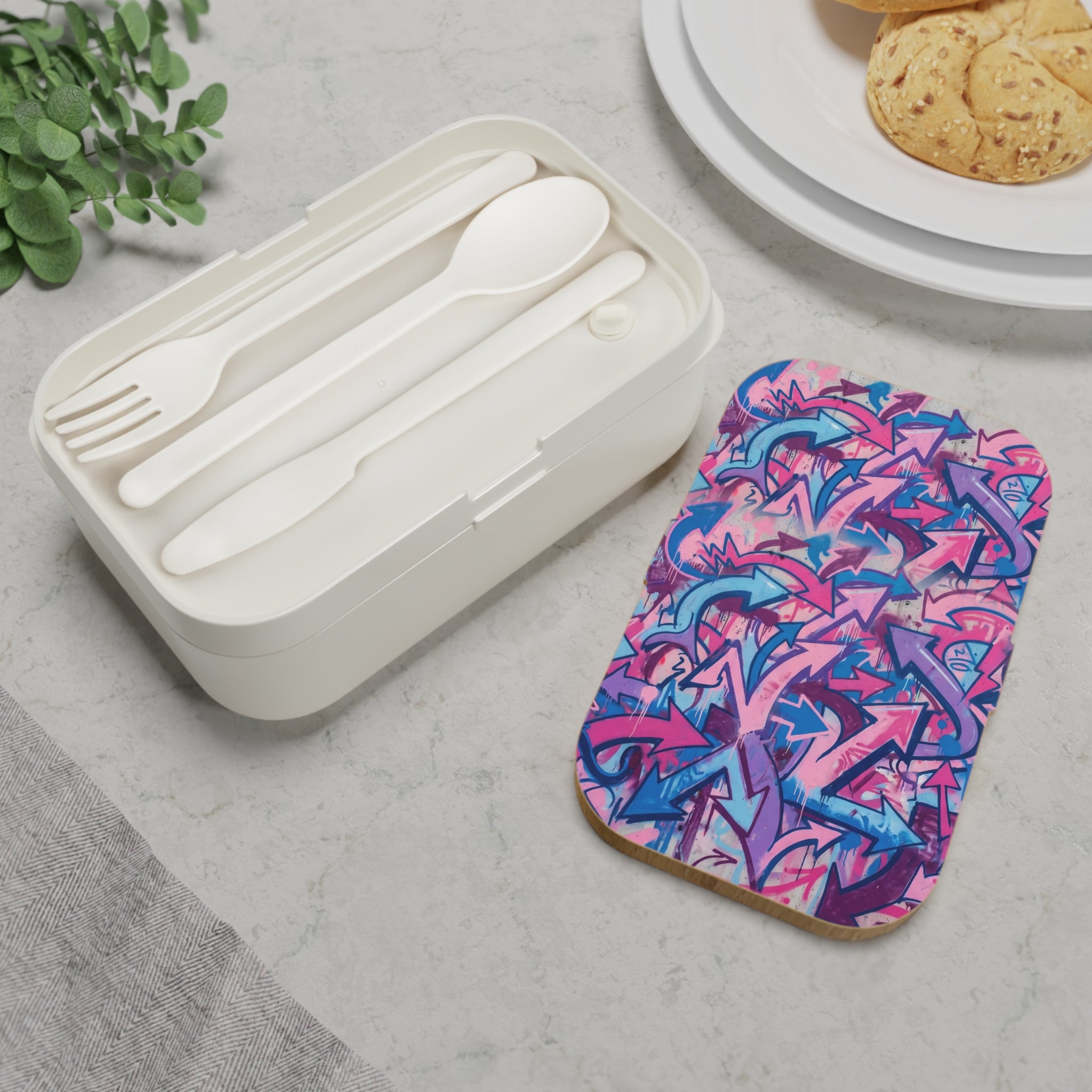 Graffiti Arrow Bento Lunch Box — Pink & Blue Urban Street Art Design