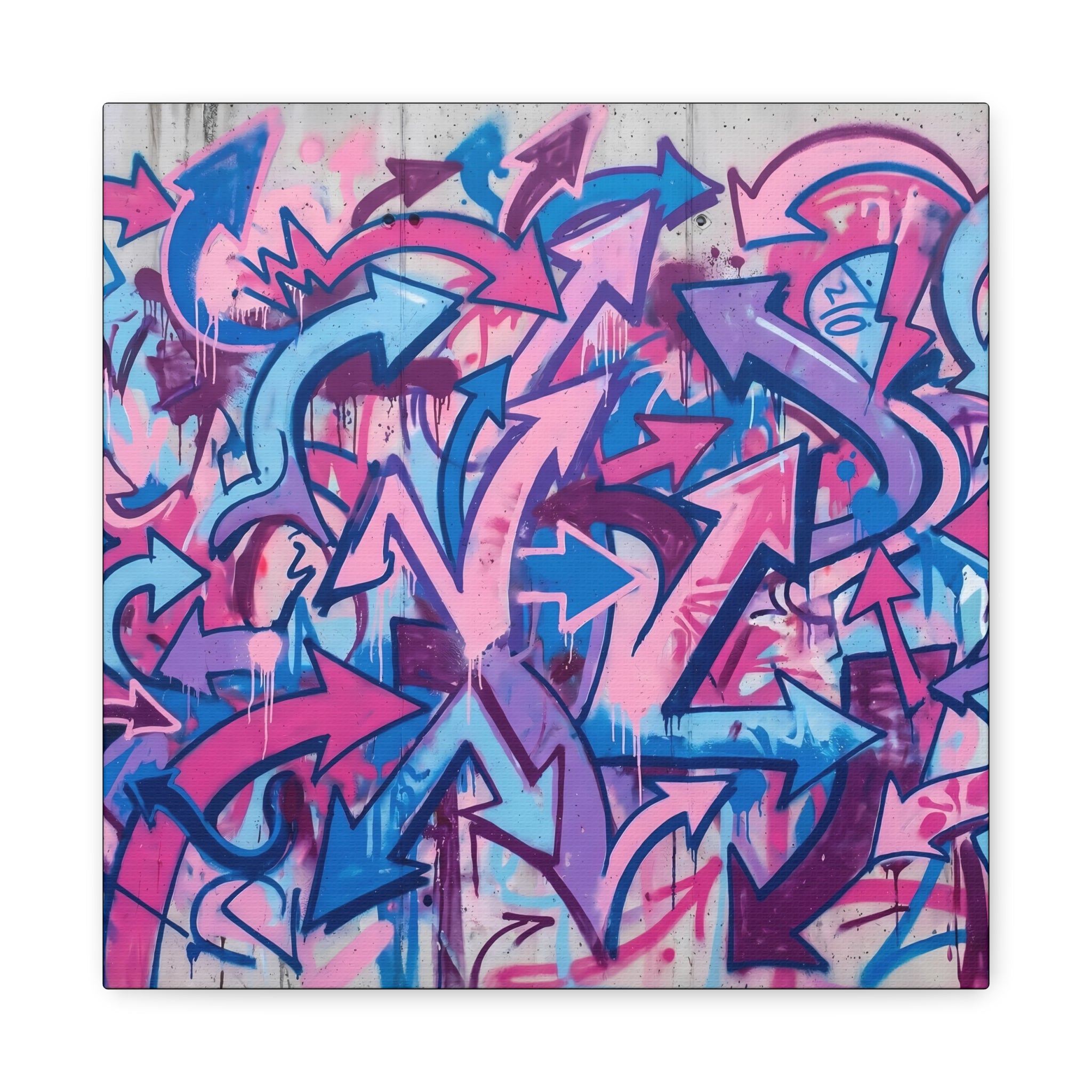 Pink & Blue Graffiti Arrow Canvas — Stretched Matte Wall Art
