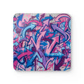 Graffiti Arrow Cork Coaster Set — Vibrant Pink & Blue Urban Drink Coasters (Set of 4)