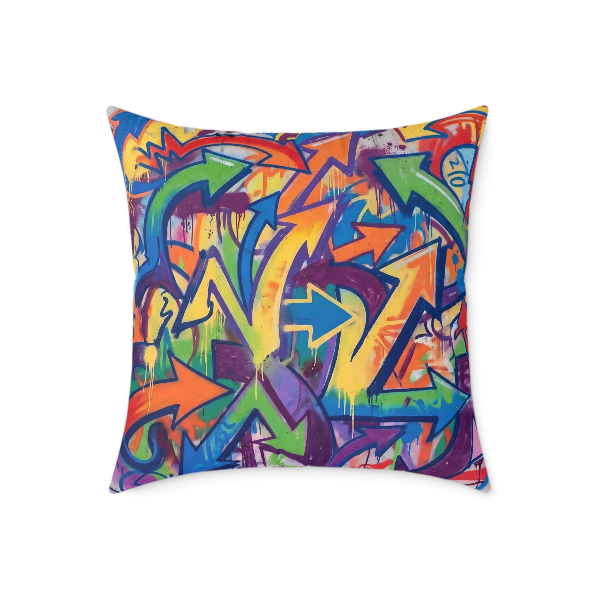 Graffiti Arrow Square Pillow — Colorful Urban Street Art Throw Pillow