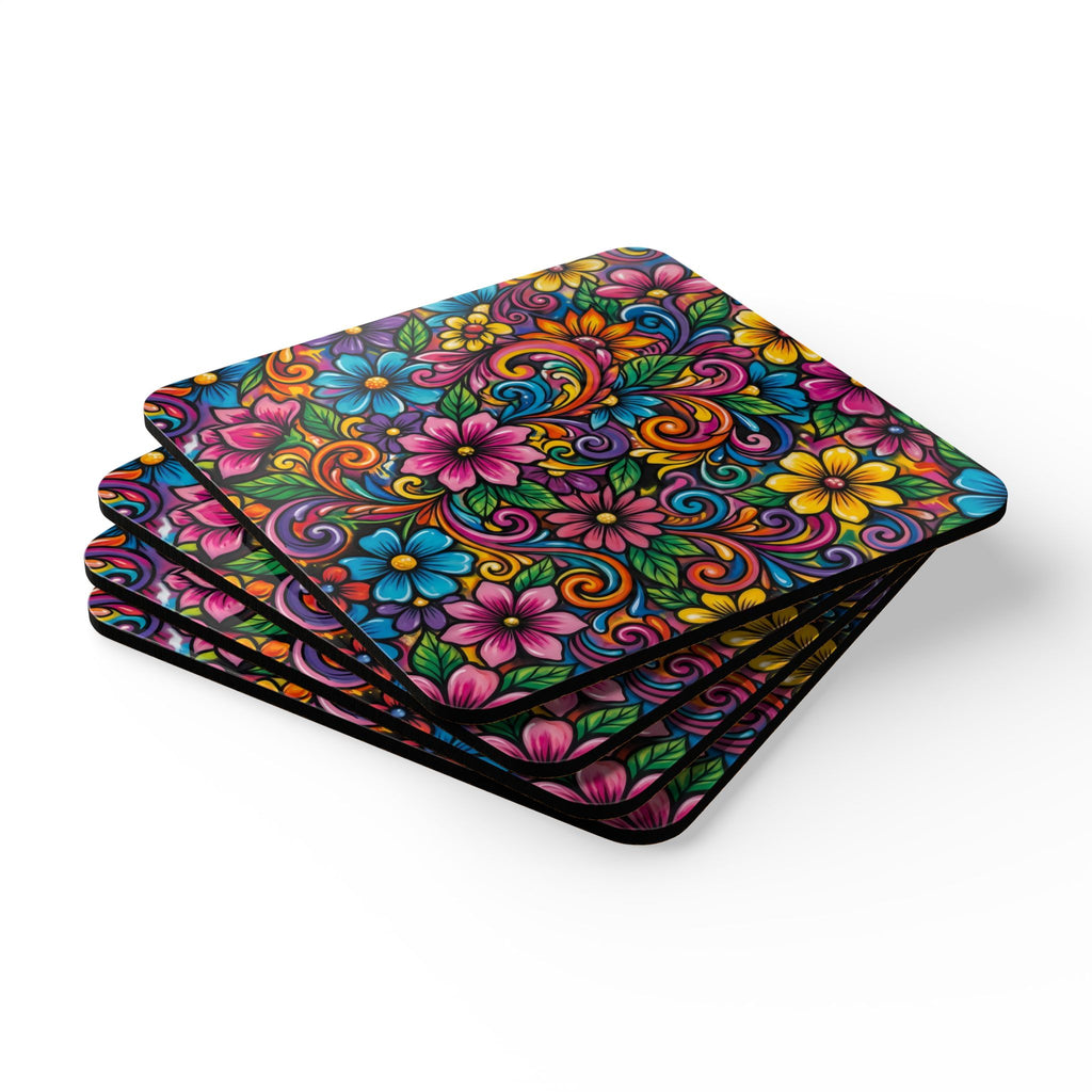 Floral Cork Coaster Set — Botanical Drink Coasters (Set of 4)