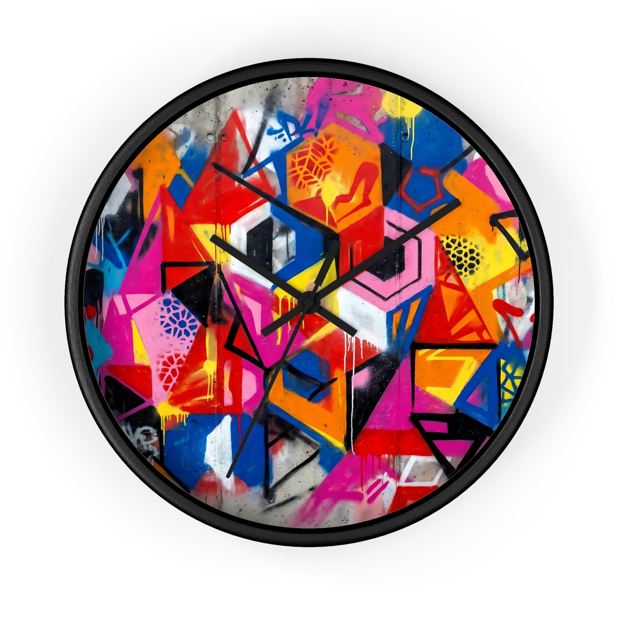 Street Art Geometric Wall Clock — Colorful Graffiti Cube Design