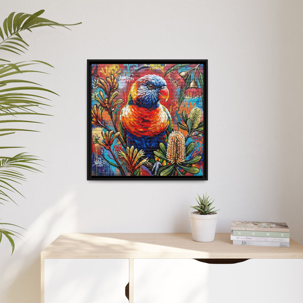 Rainbow Lorikeet Graffiti Canvas — Framed Matte Wall Art