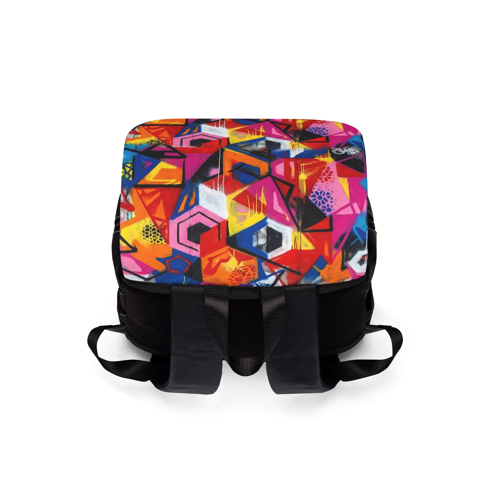 Graffiti Geo Print Backpack — Colorful Urban Shoulder Bag