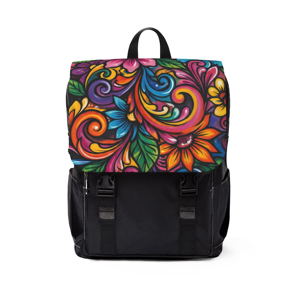 Floral Boho Backpack — Colorful Hand-Painted Flower Shoulder Bag