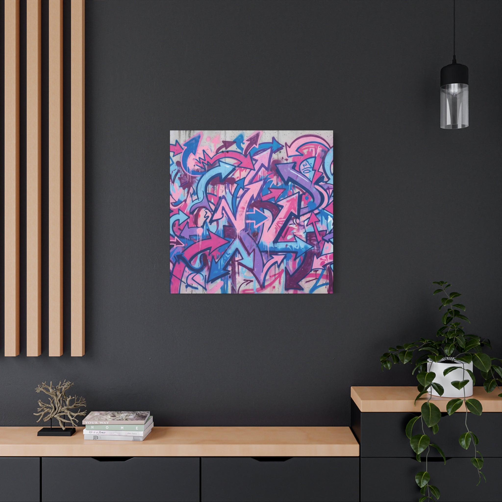 Pink & Blue Graffiti Arrow Canvas — Stretched Matte Wall Art