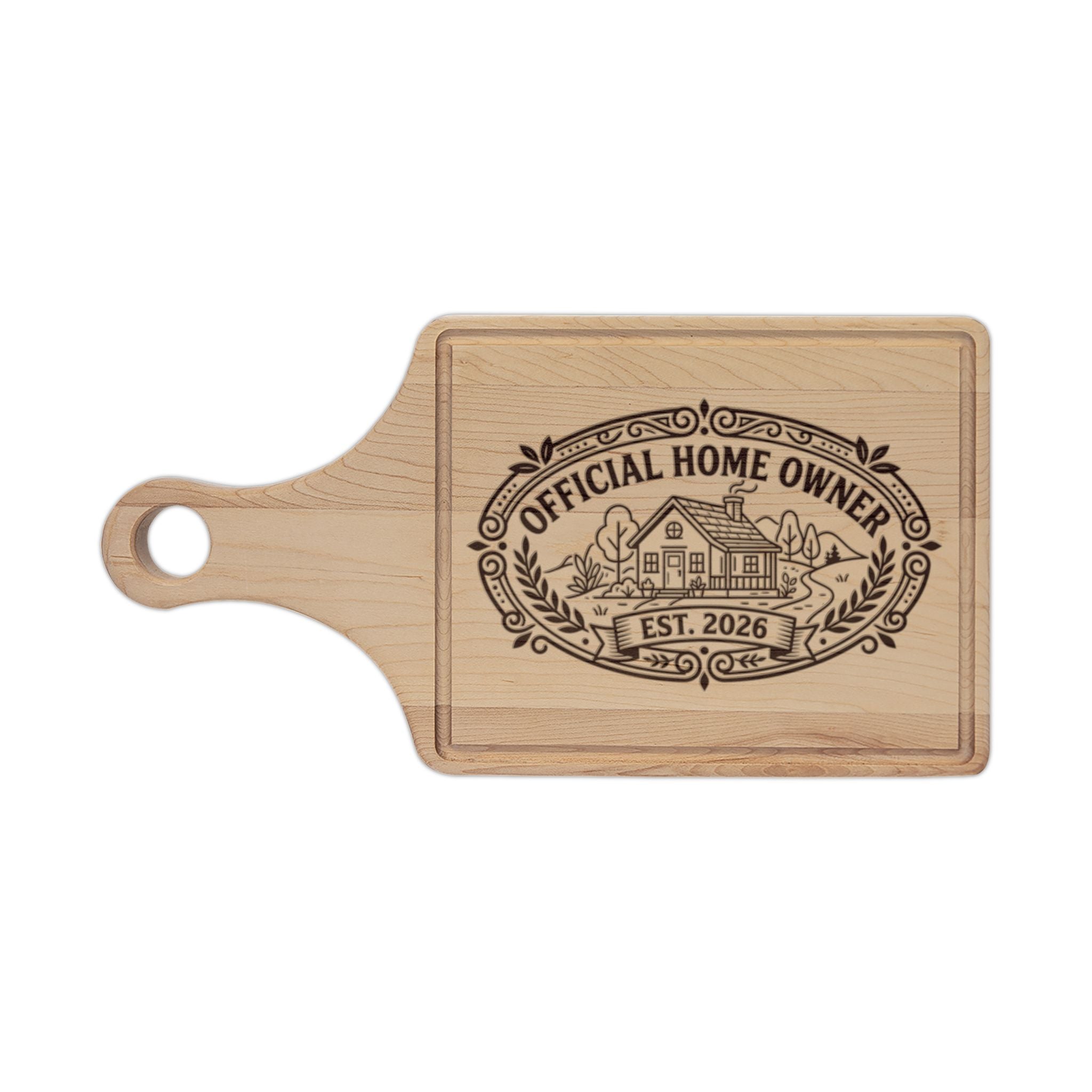 Official Homeowner EST 2026 Wooden Cutting Board | Engraved Housewarming Gift, Cottage Style