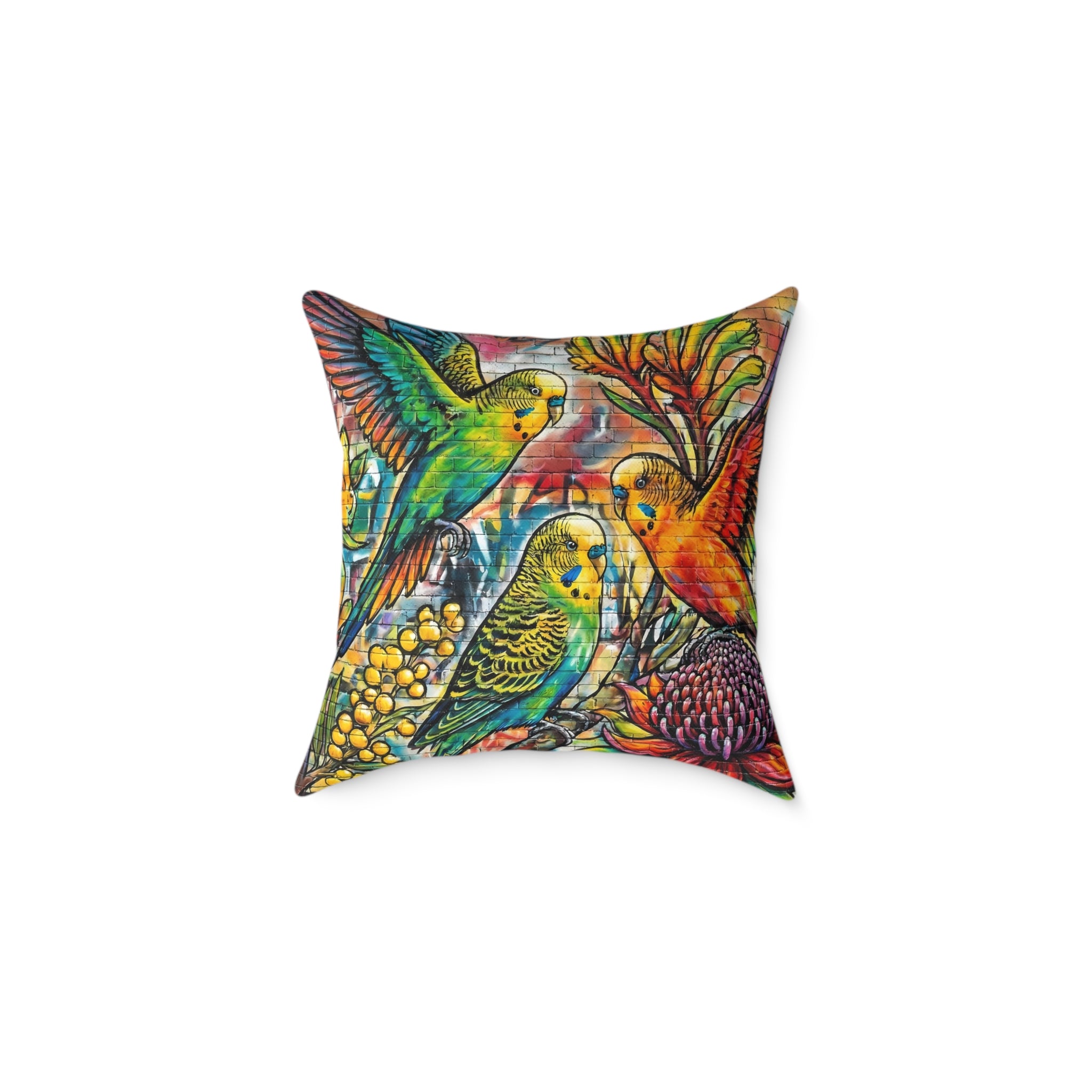 Graffiti Budgerigar Square Poly Canvas Pillow