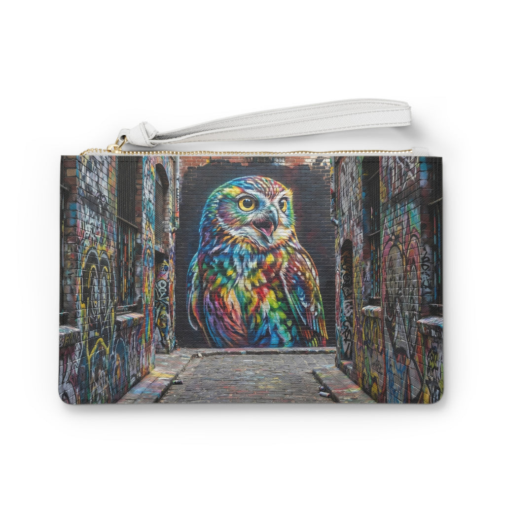 Colorful Owl Mural Clutch Bag | Street Art Graffiti Pouch