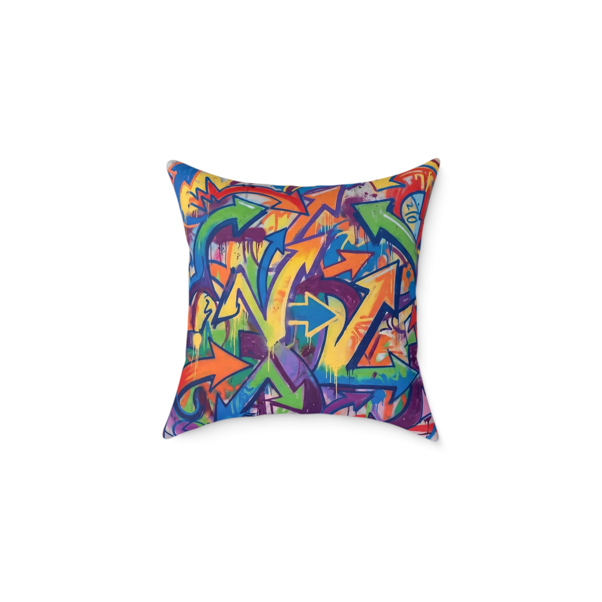 Graffiti Arrow Square Pillow — Colorful Urban Street Art Throw Pillow