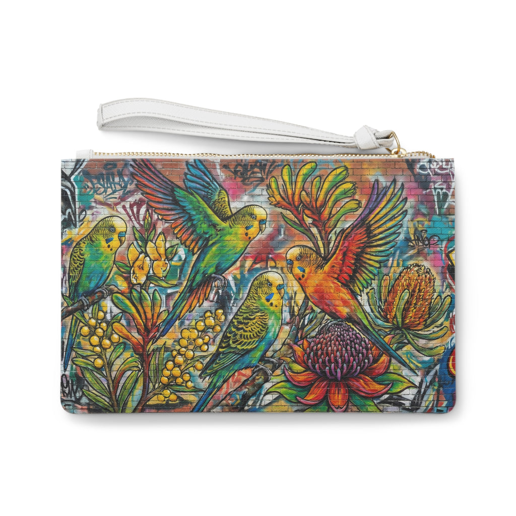 Clutch Bag - Vibrant Budgie Wildflower Wristlet