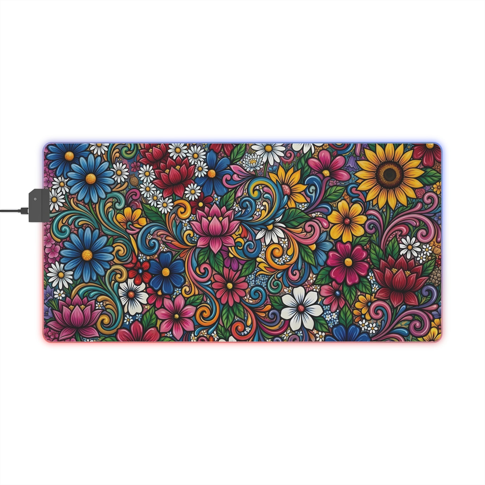 Vibrant Floral LED Mouse Pad | RGB Desk Mat, Colorful Flower Design