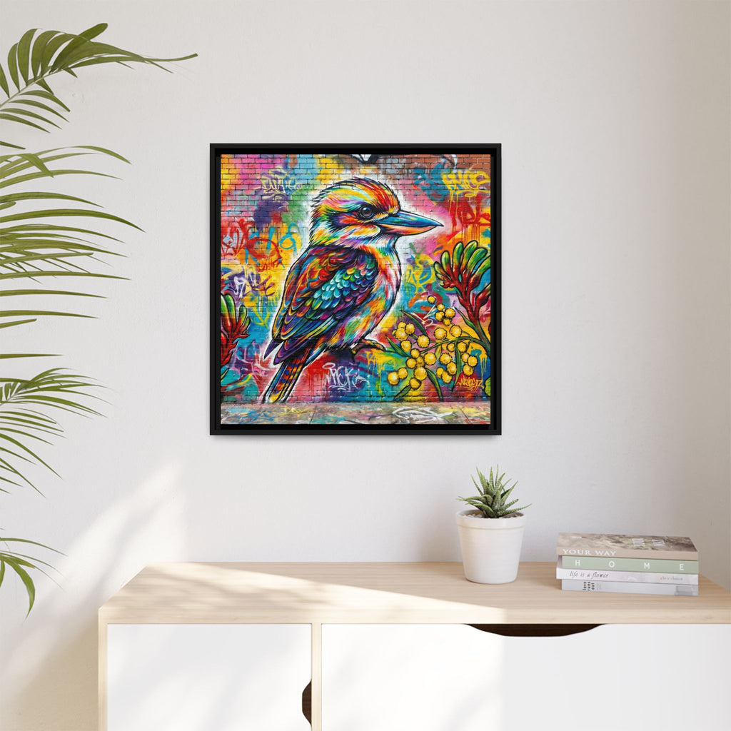 Kookaburra Graffiti Art Framed Matte Canvas | Colorful Urban Bird Print