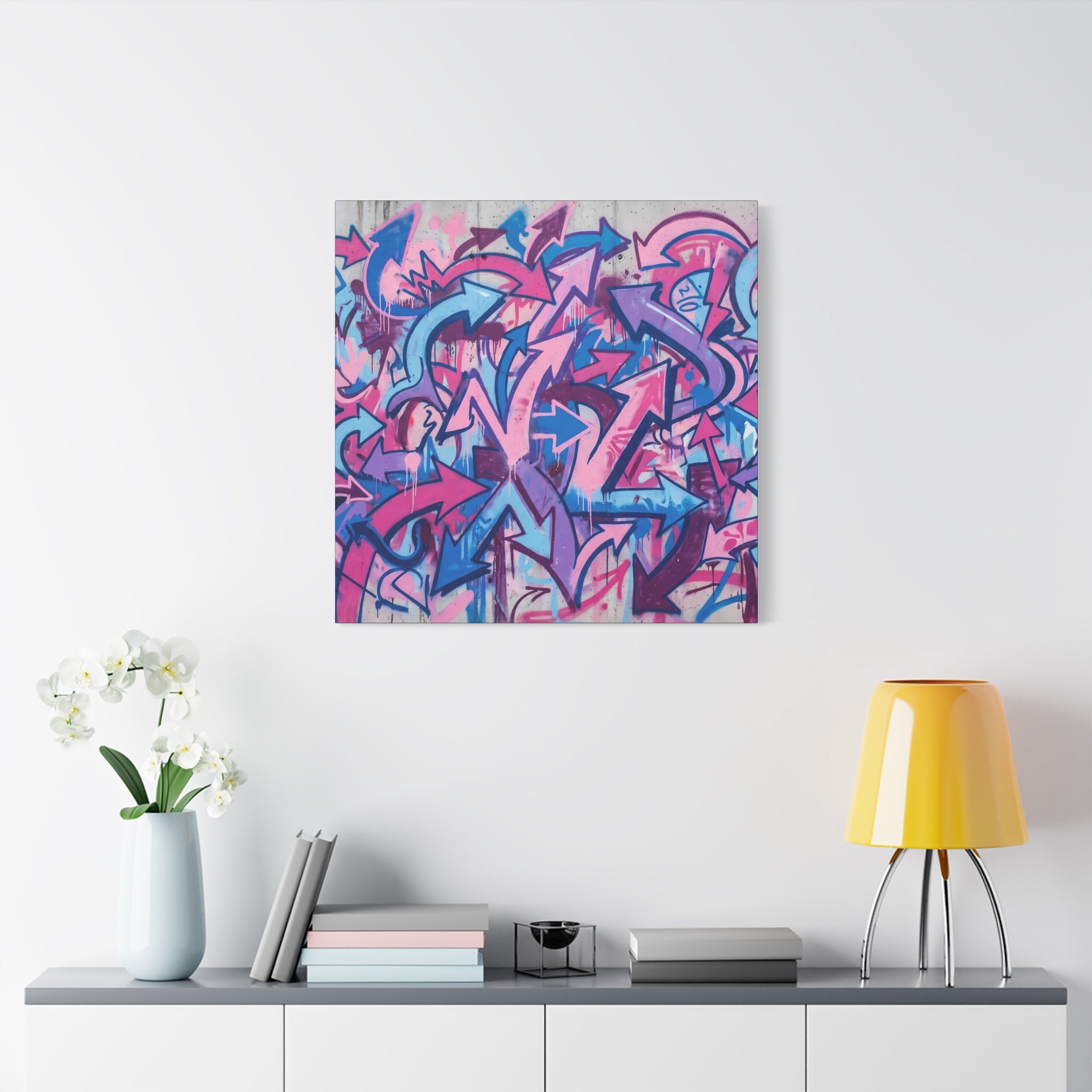 Pink & Blue Graffiti Arrow Canvas — Stretched Matte Wall Art