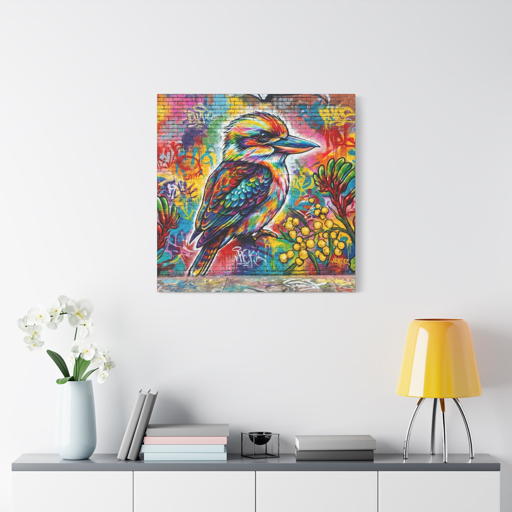 Colorful Kookaburra Street Art Matte Canvas — Stretched Wall Art