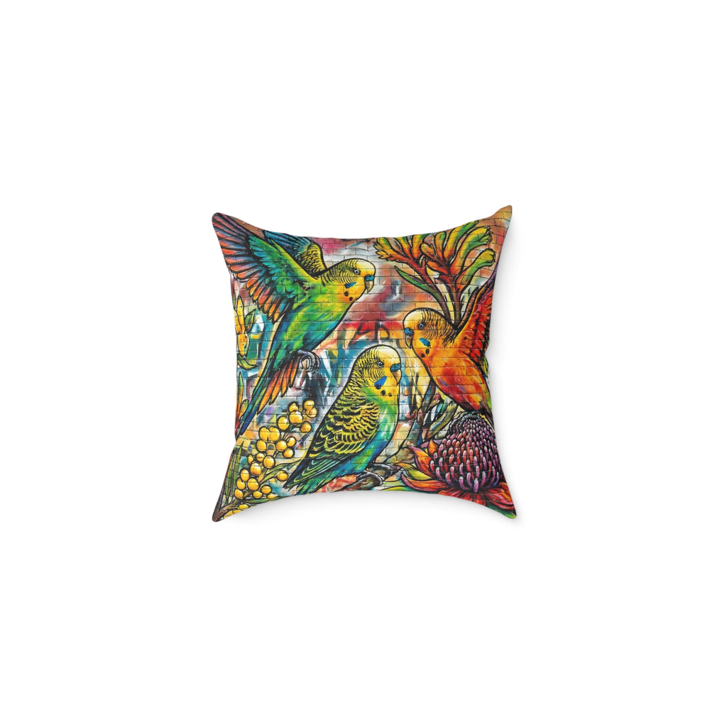 Graffiti Budgerigar Square Poly Canvas Pillow