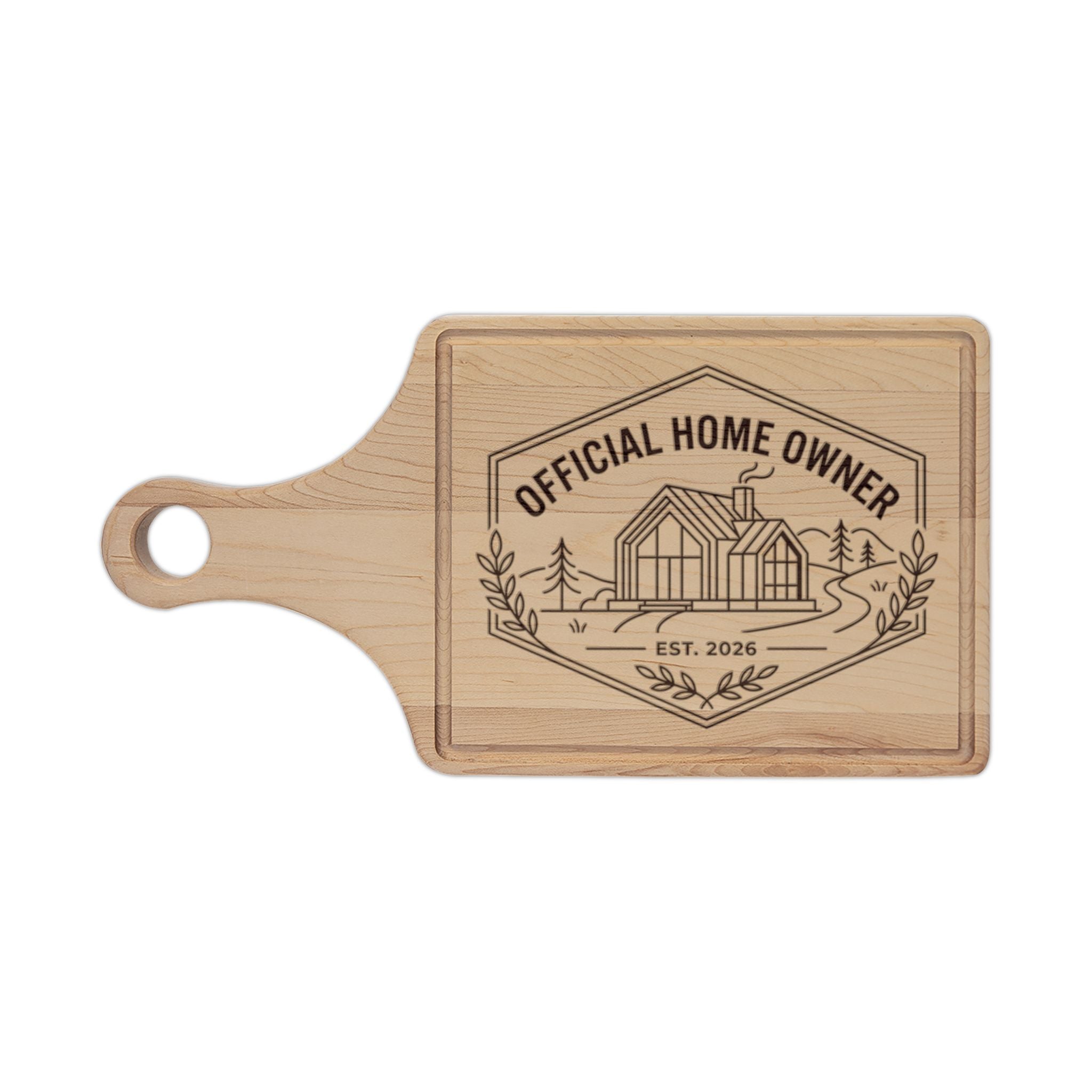 Official Homeowner EST 2026 Wooden Cutting Board | Engraved Housewarming Gift, Modern Style