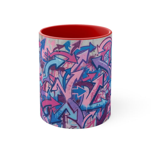 11oz Accent Mug — Pink & Blue Graffiti Arrow Design