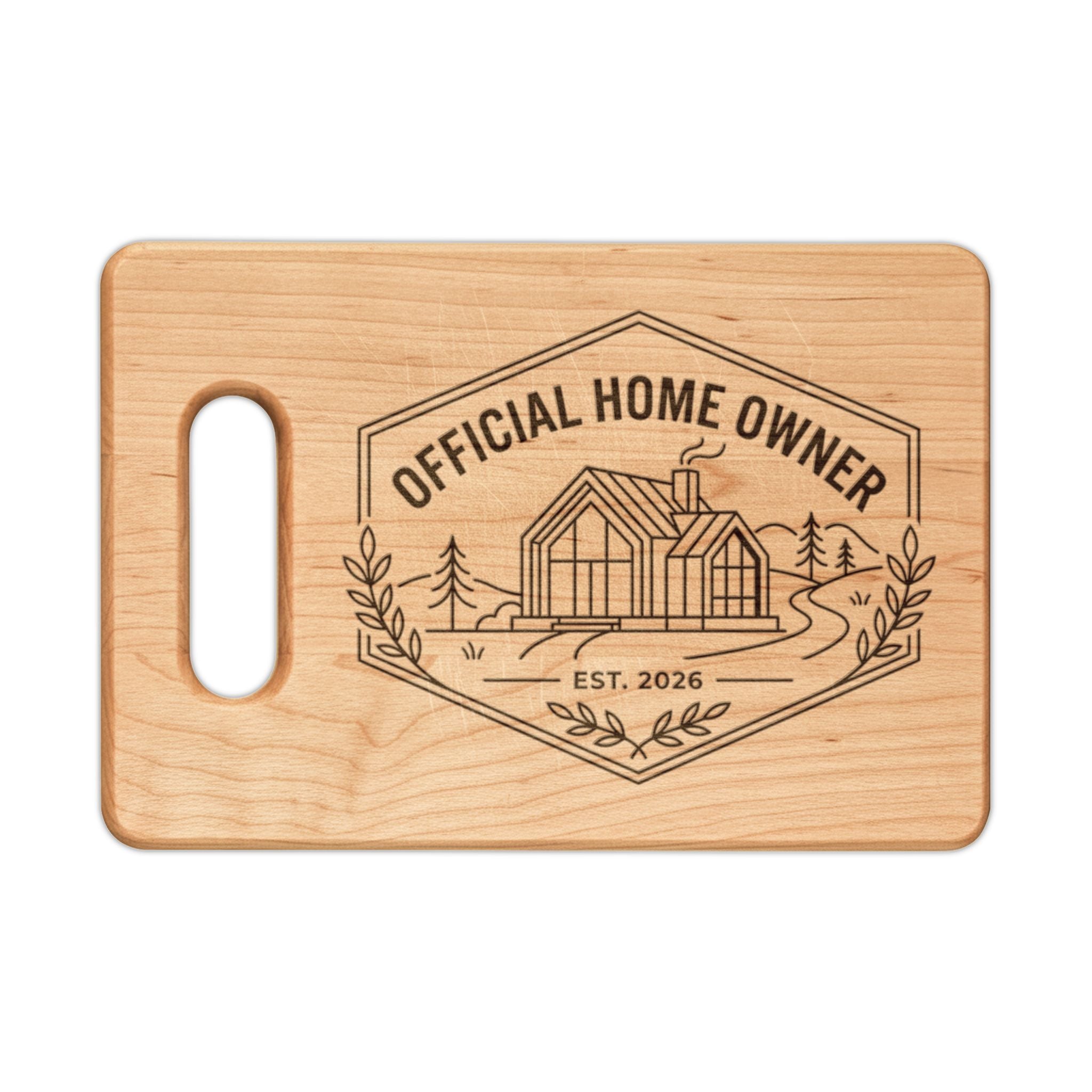 Official Homeowner EST 2026 Wooden Cutting Board | Engraved Housewarming Gift, Modern Style