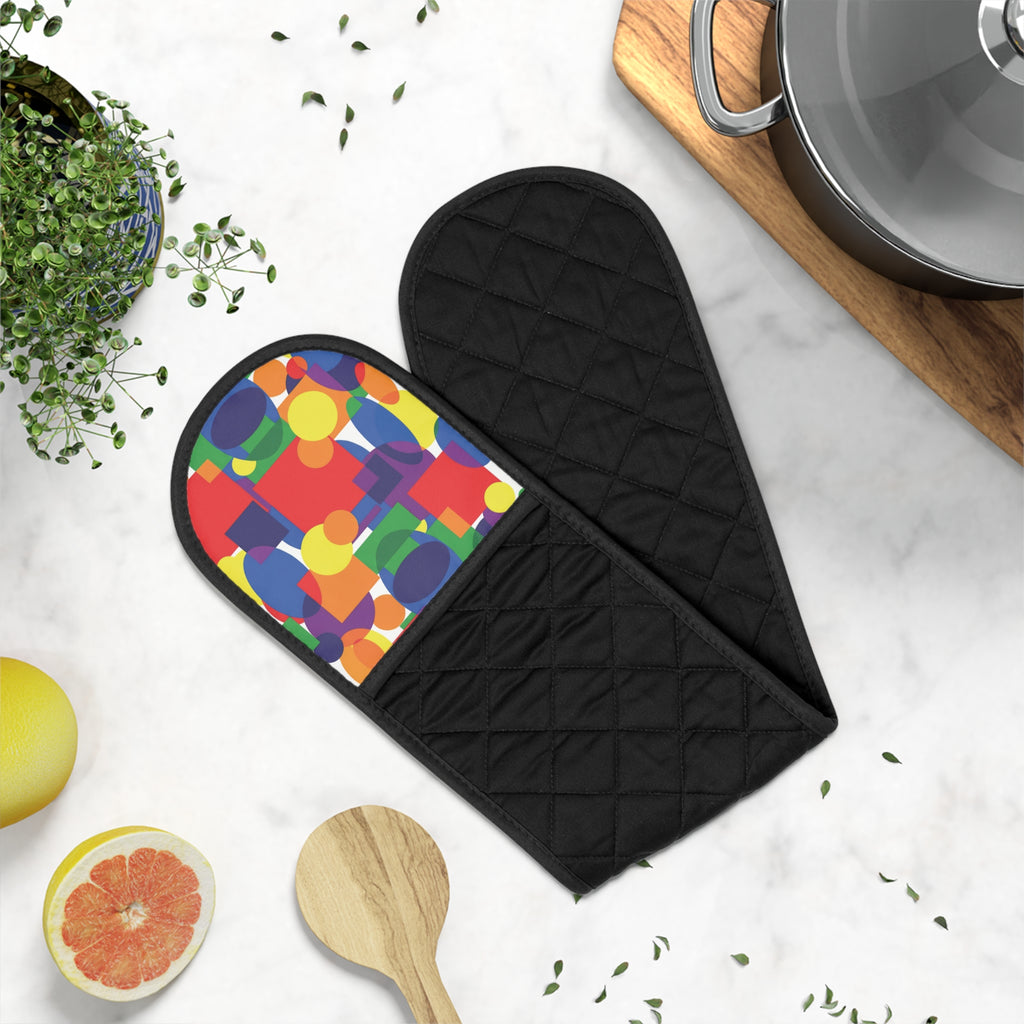 Double Oven Mitts - Colorful Geometric Pattern