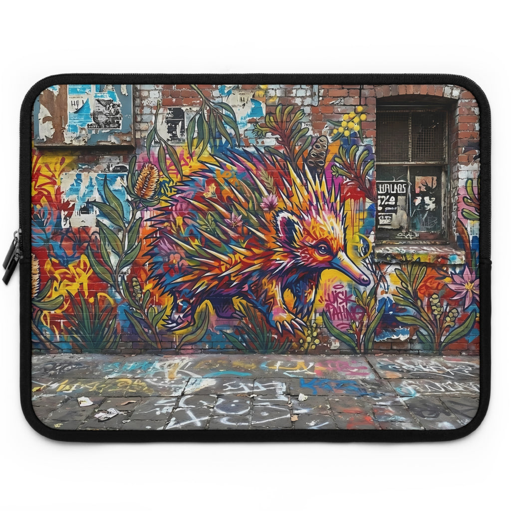 Colorful Echidna Street Art Laptop Sleeve | Urban Graffiti Wildlife
