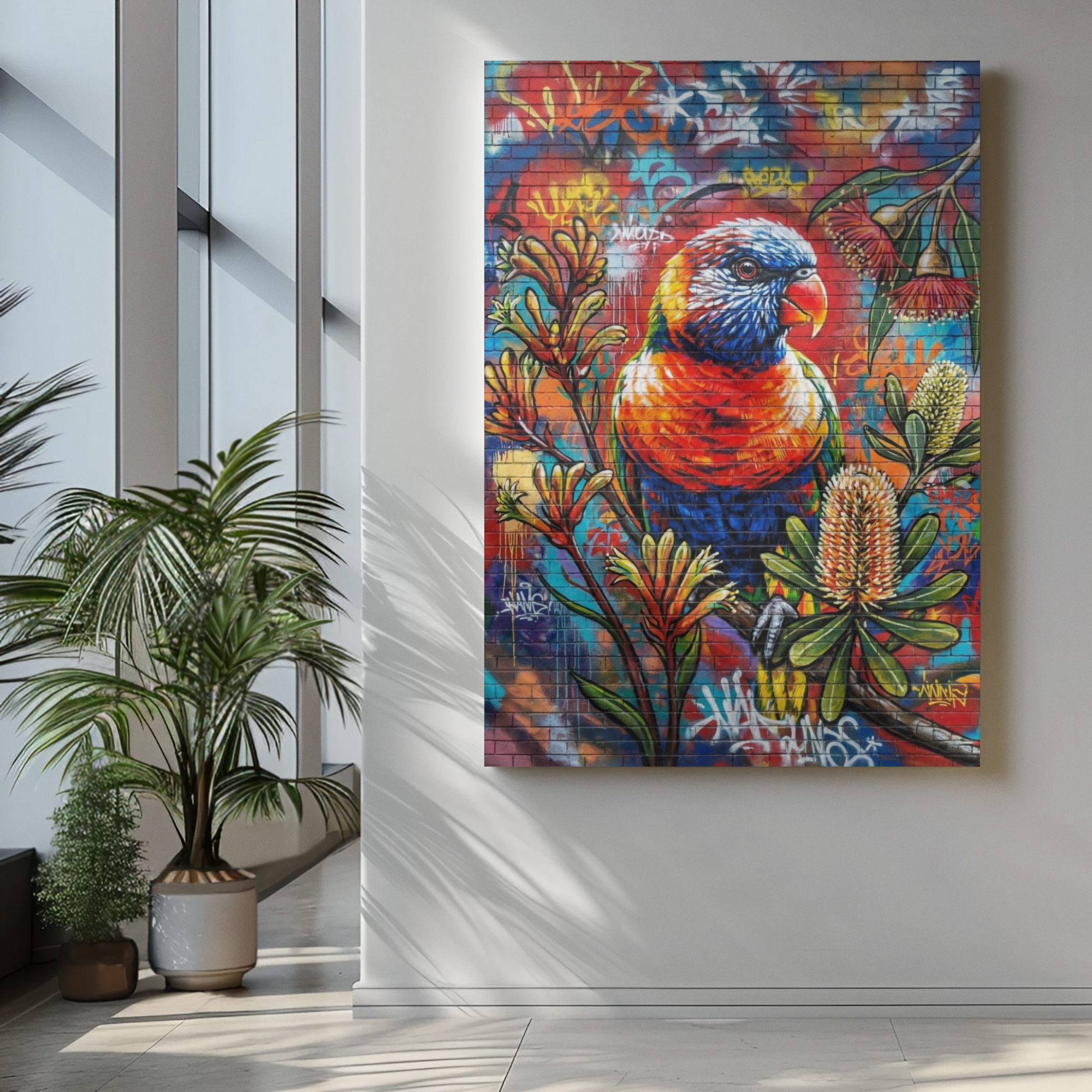Rainbow Lorikeet Graffiti Canvas Print — Urban Bird Wall Art