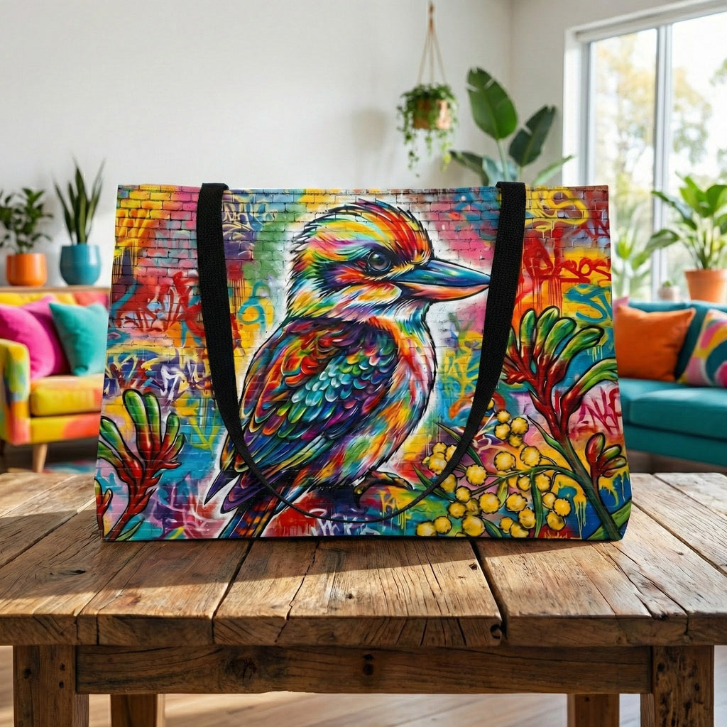 Colorful Kookaburra Art Weekender Tote Bag | Vibrant Bird Graffiti Design