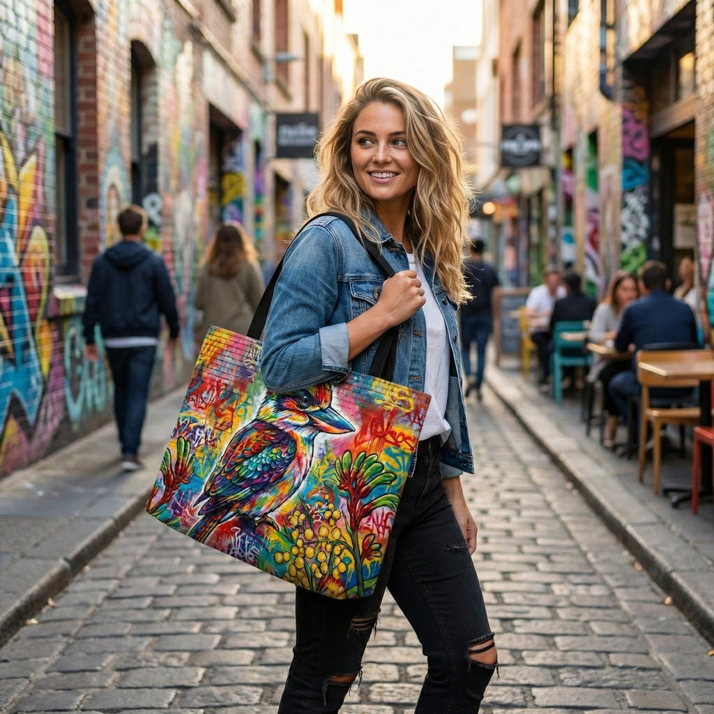 Colorful Kookaburra Art Weekender Tote Bag | Vibrant Bird Graffiti Design