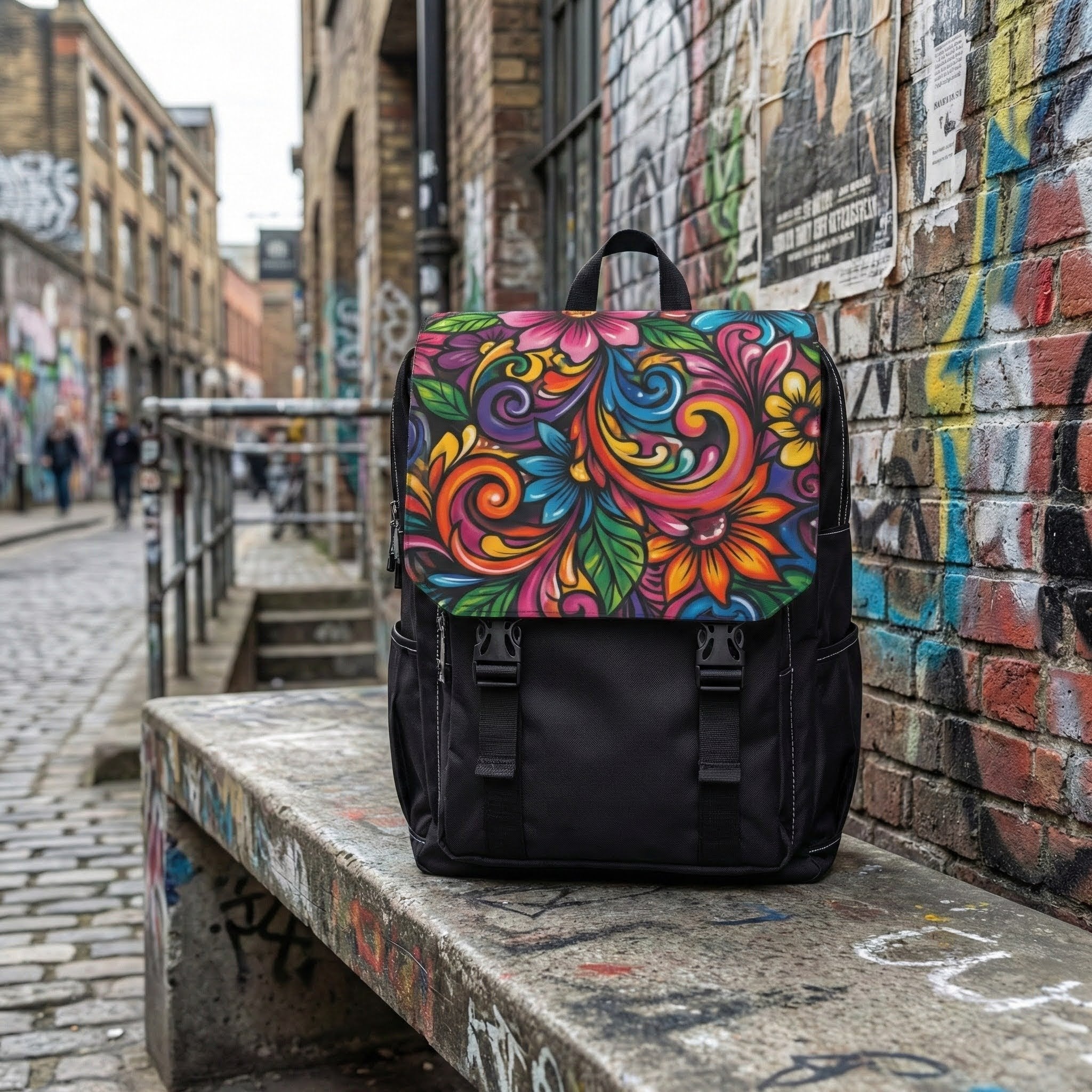 Floral Boho Backpack — Colorful Hand-Painted Flower Shoulder Bag