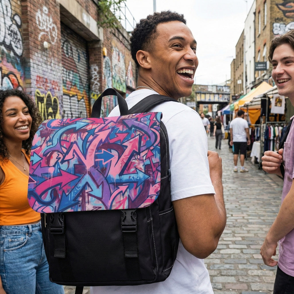 Graffiti Arrow Backpack — Colorful Urban Casual Shoulder Pack