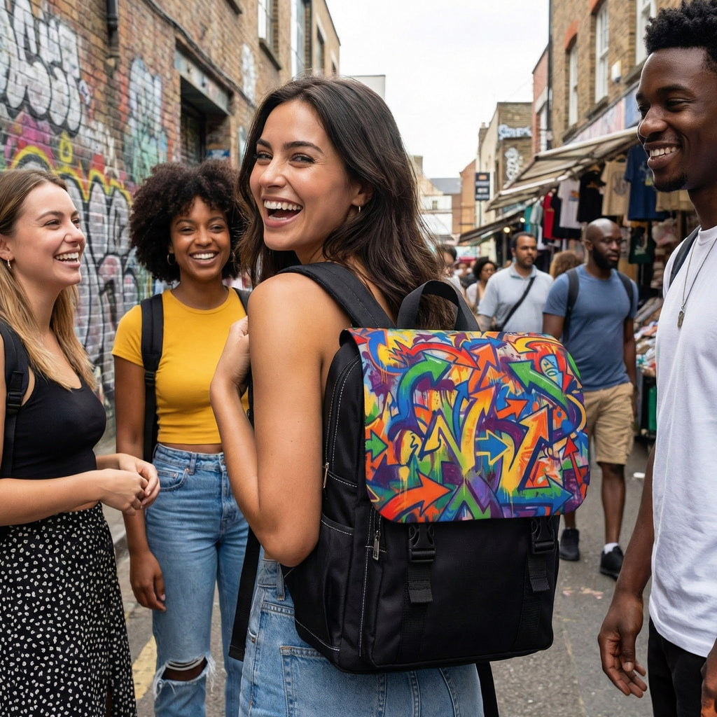 Graffiti Art Backpack — Colorful Urban Casual Shoulder Bag