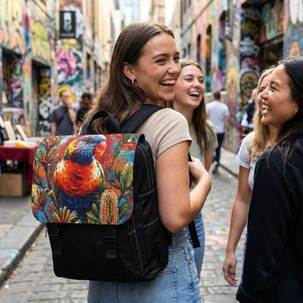 Rainbow Lorikeet Graffiti Backpack | Urban Bird Art Shoulder Backpack