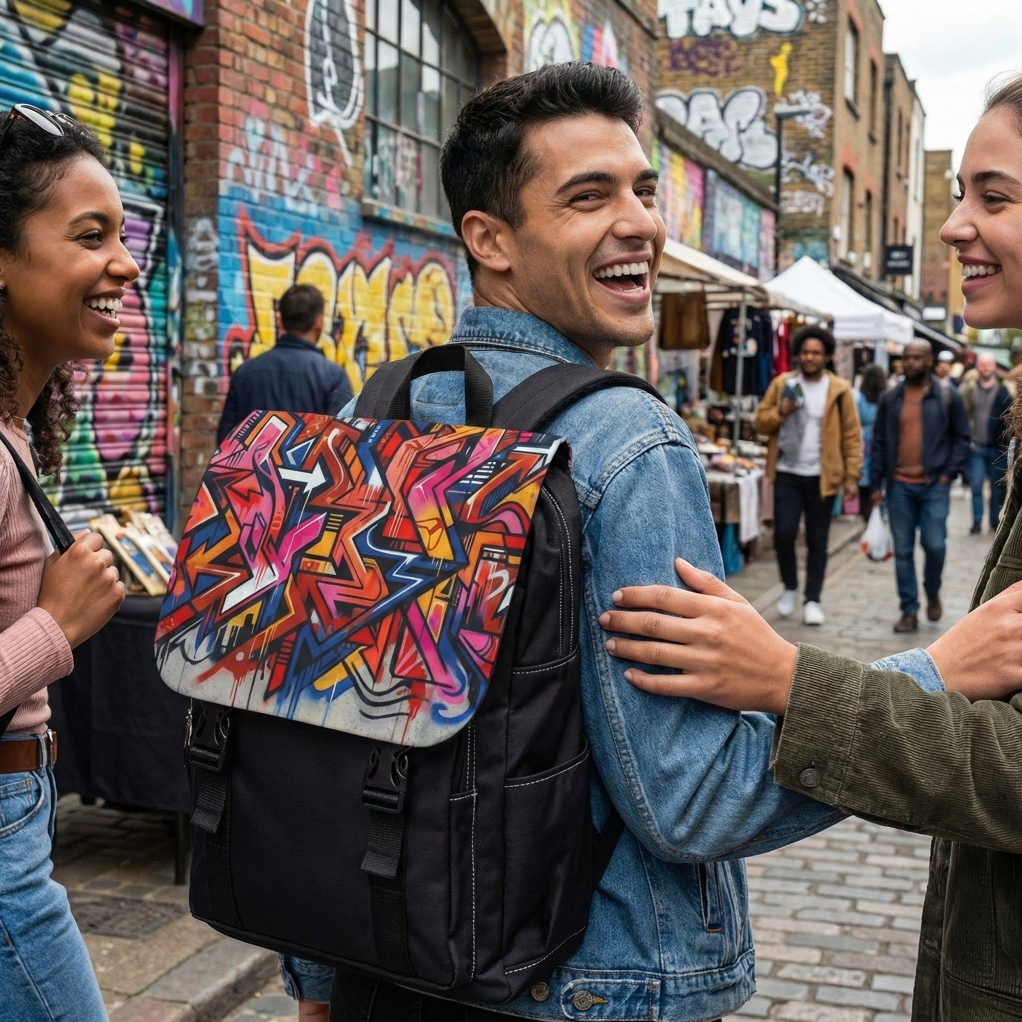 Graffiti Street Art Backpack — Colorful Urban Shoulder Backpack