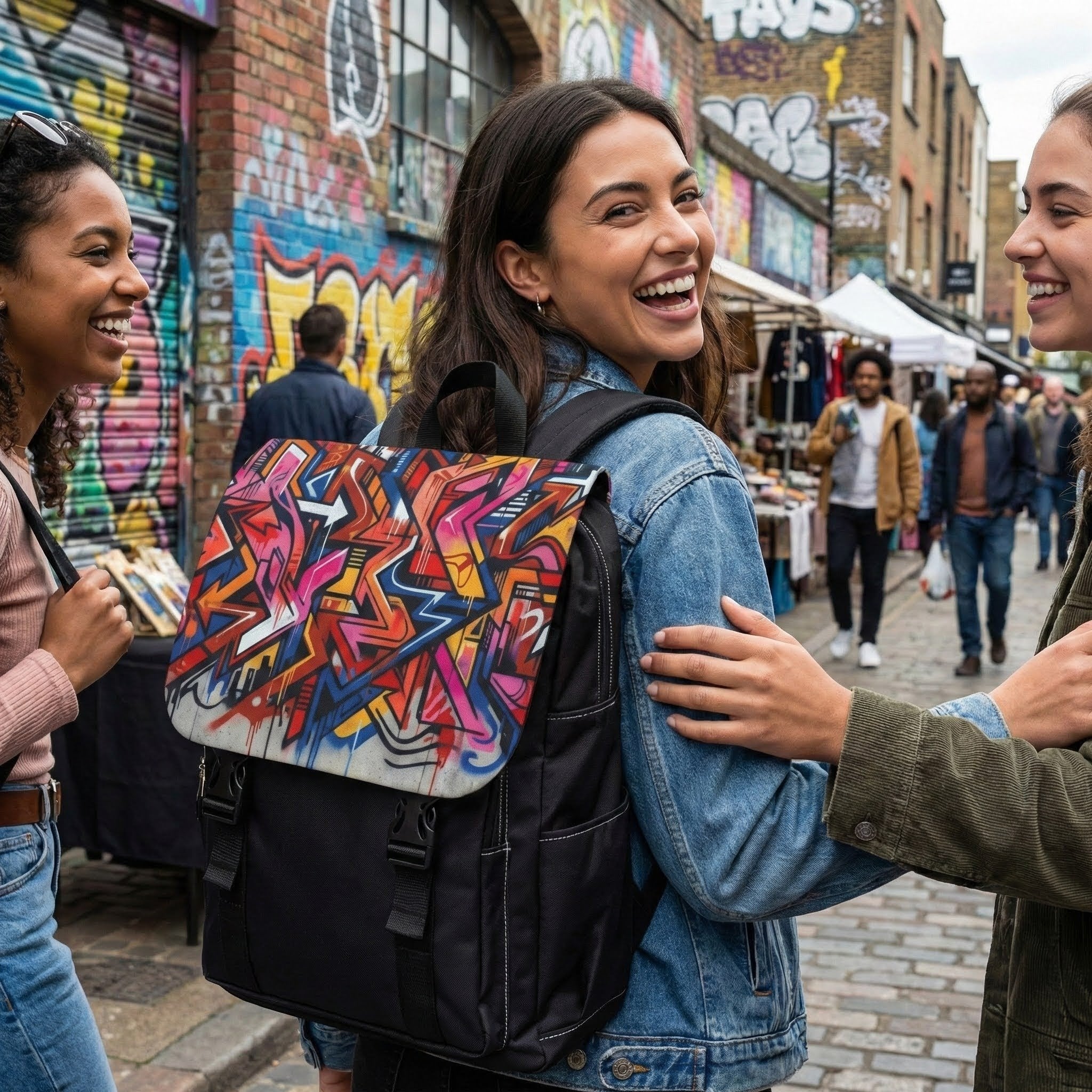 Graffiti Street Art Backpack — Colorful Urban Shoulder Backpack