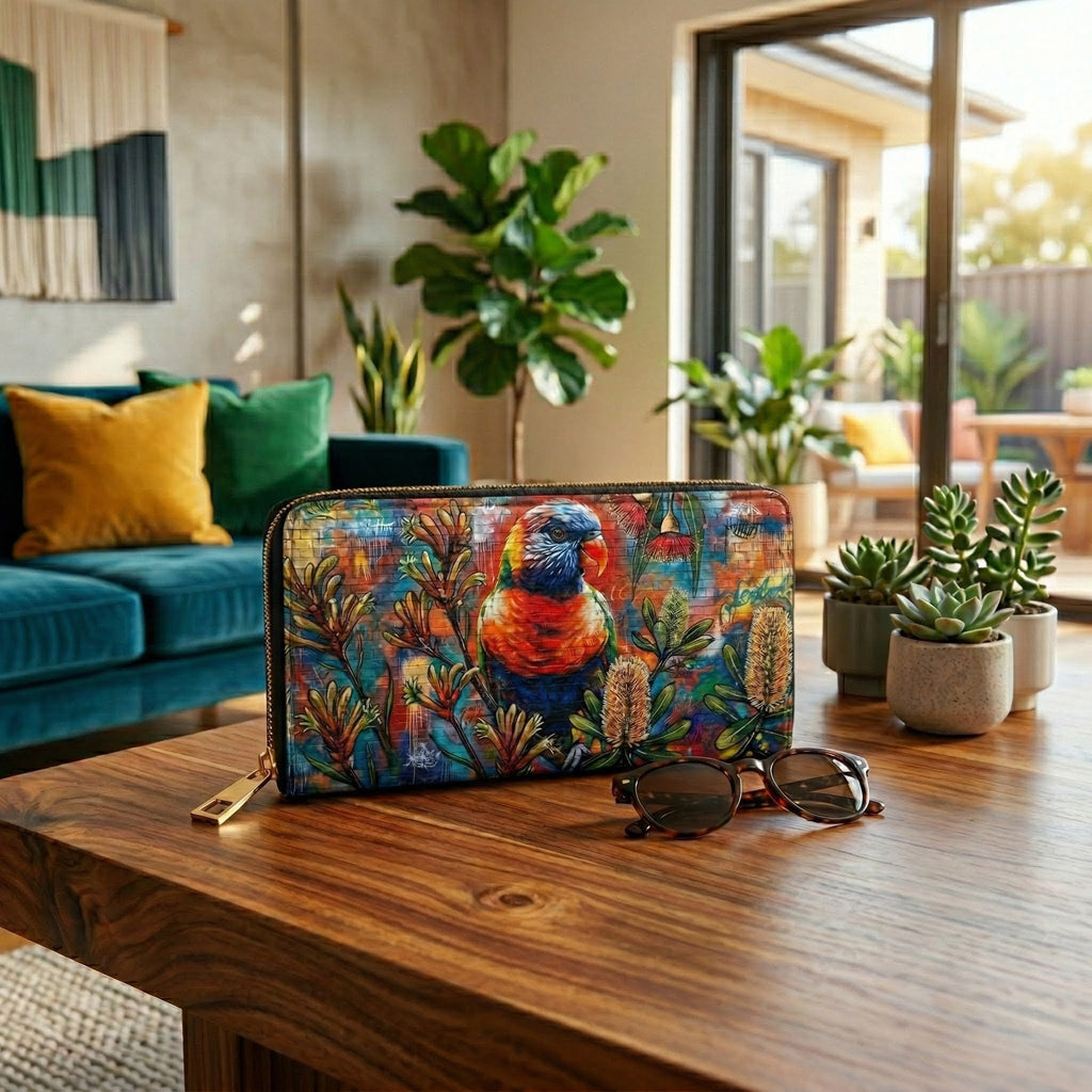 Rainbow Lorikeet Graffiti Art Zipper Wallet | Vibrant Urban Art Purse