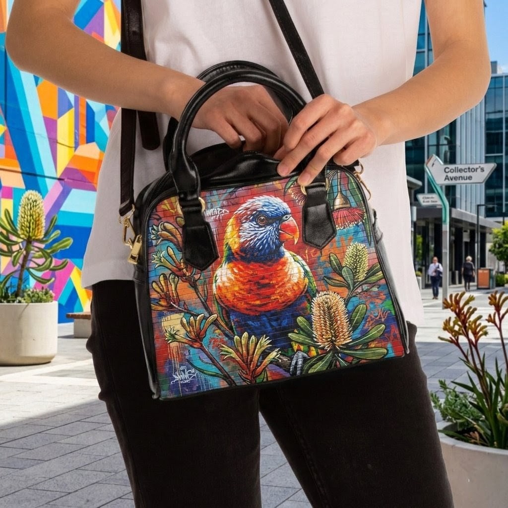 Graffiti Parrot Shoulder Handbag | Urban Bird Art Shoulder Bag