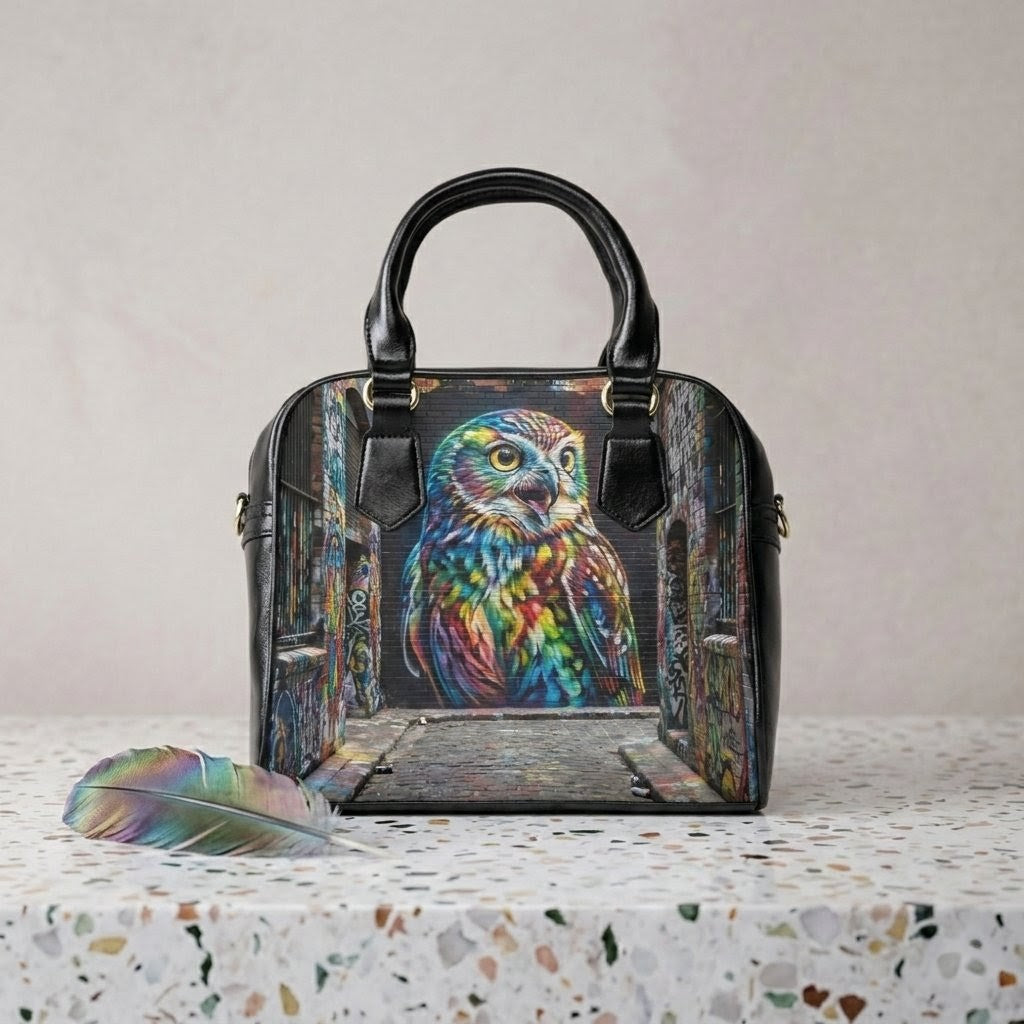 Colorful Graffiti Owl Handbag | Urban Art Shoulder Bag