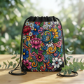 Colorful Floral Swirl Drawstring Bag | Boho Flowal Design Backpack