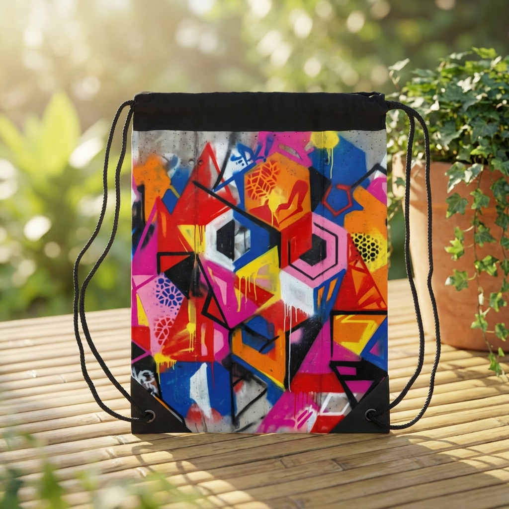 Colorful Graffiti Street Art Drawstring Bag | Vibrant Urban Design