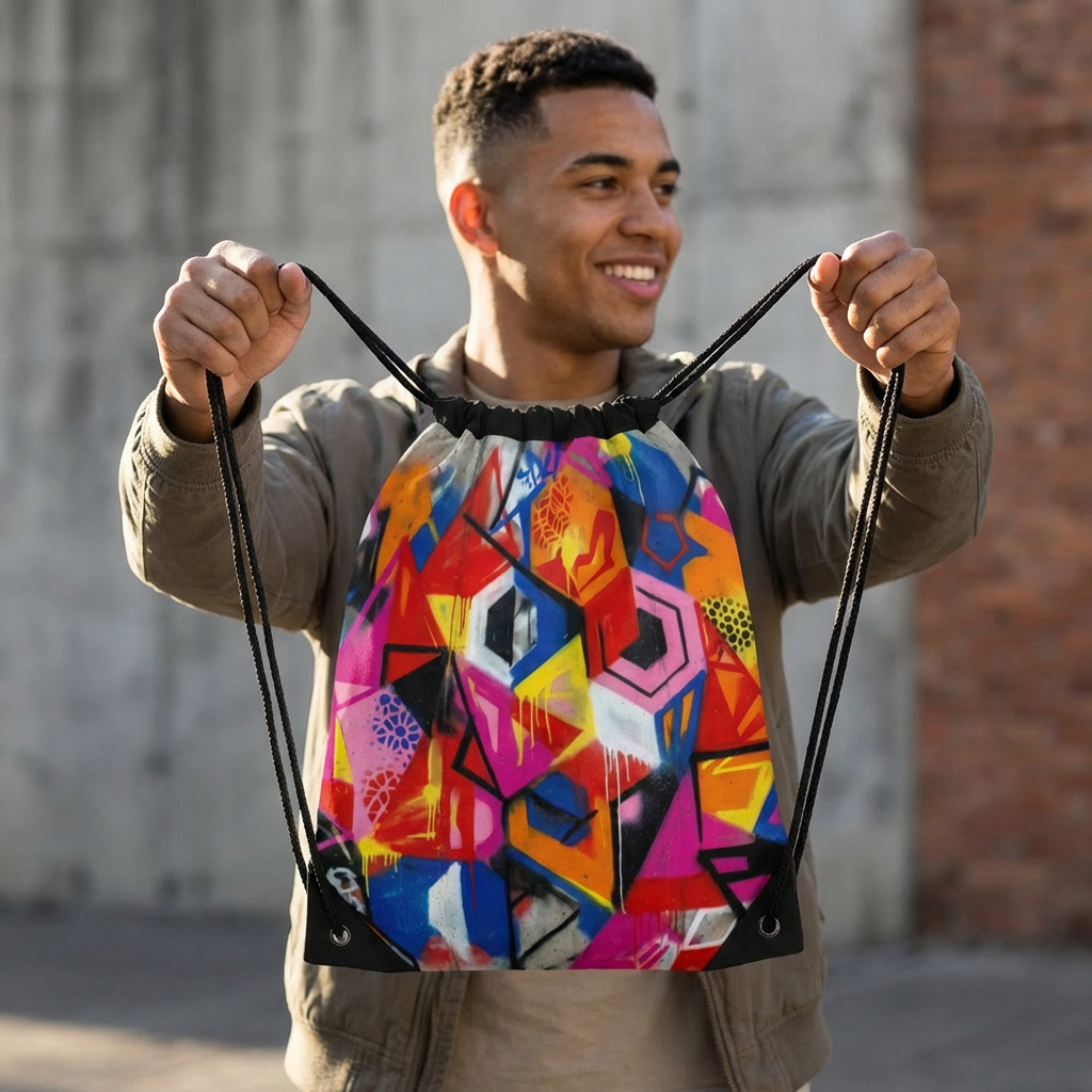 Colorful Graffiti Street Art Drawstring Bag | Vibrant Urban Design