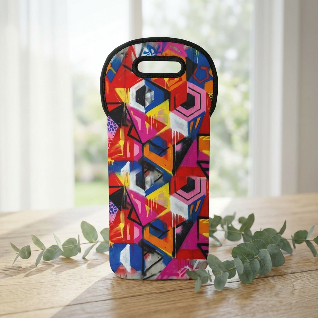 Colorful Graffiti Wine Tote Bag | Urban Art Bottle Carrier