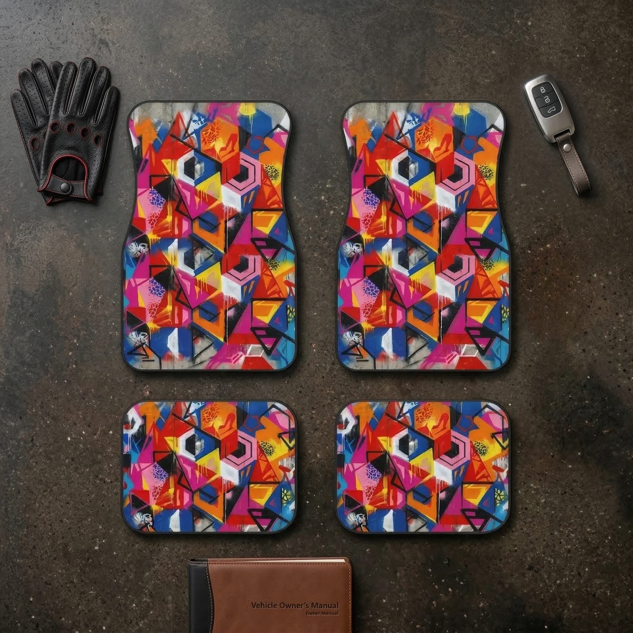 Vibrant Graffiti Urban Art Car Mats (Set of 4) | Street Style Floor Liners