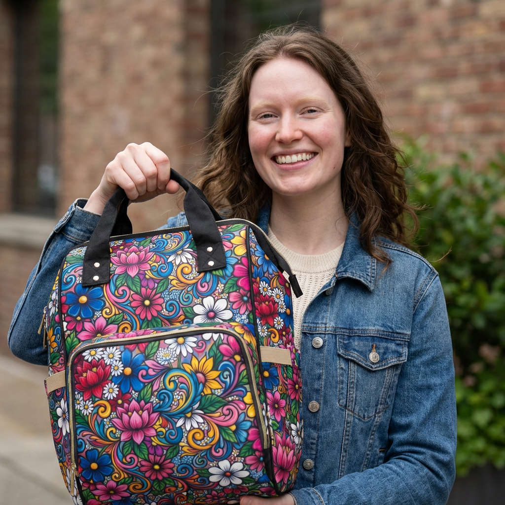 Colorful Floral Swirl Multifunctional Diaper Backpack | Floral Baby Bag