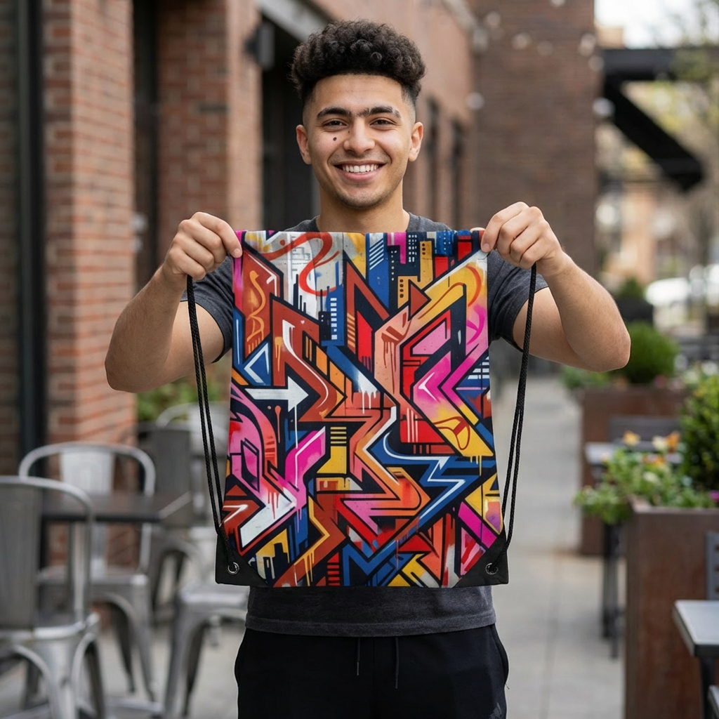 Colorful Urban Graffiti Drawstring Bag | Street Art Backpack